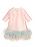 Pink Taffeta Tea Length Wedding Flower Girl Dress With Feathers